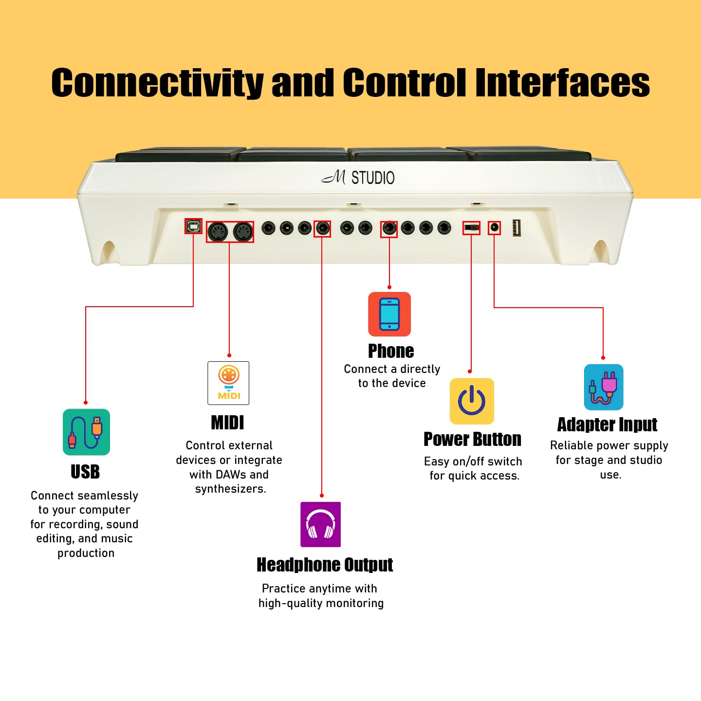 M Studio MSP30 Pro Electronic Drum Pad with 8 Velocity-Sensitive Pads, LCD Display, Built-In Sounds & MIDI Controller – Portable Digital Drum Kit (White)