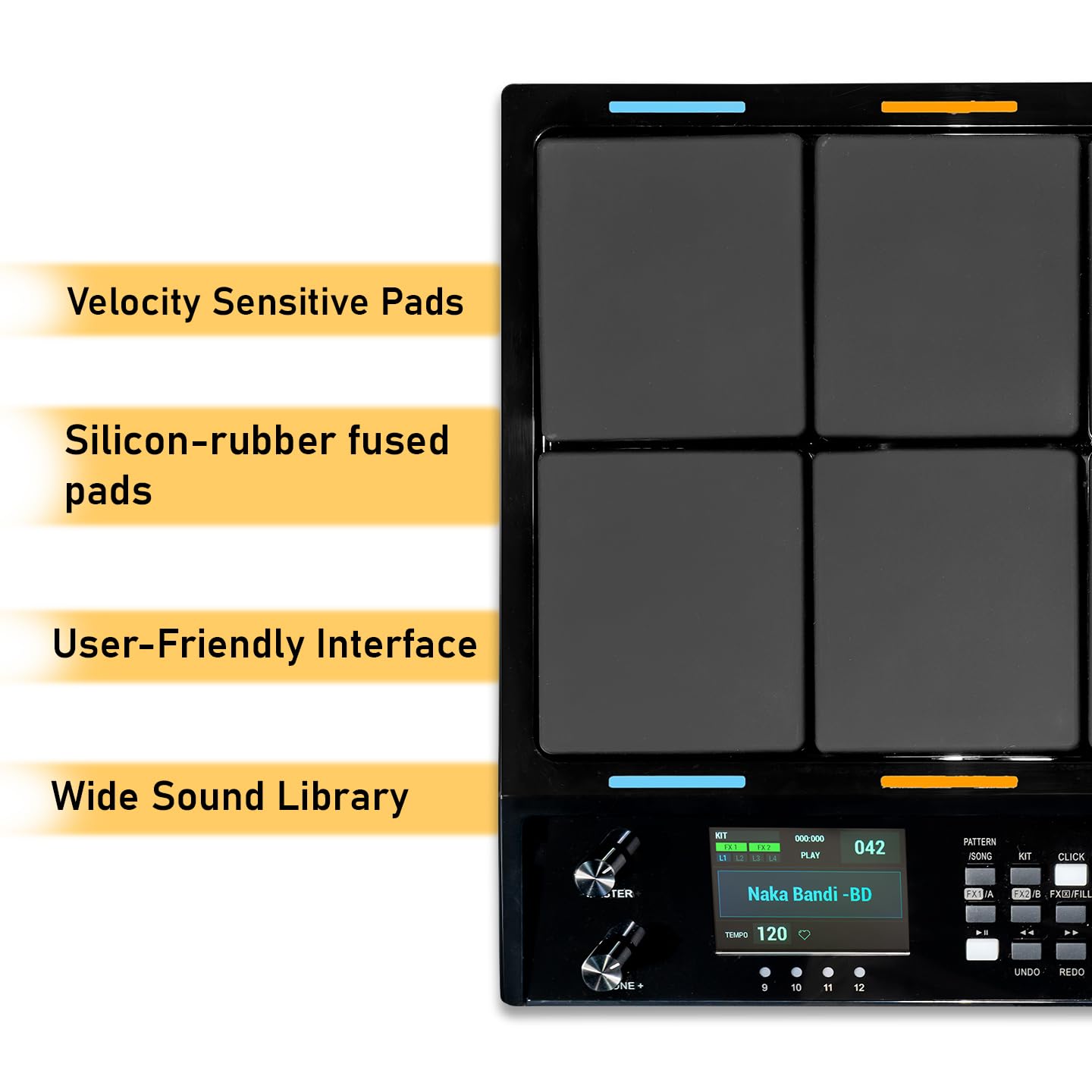 M Studio MSP30 Pro Electronic Drum Pad with 8 Velocity-Sensitive Pads, LCD Display, Built-In Sounds & MIDI Controller – Portable Digital Drum Kit (Black)
