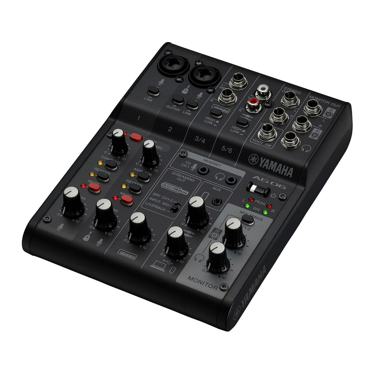 Yamaha AG06 MK2 Black – 6-Channel Live Streaming Mixer & USB Audio Interface with Loopback Function