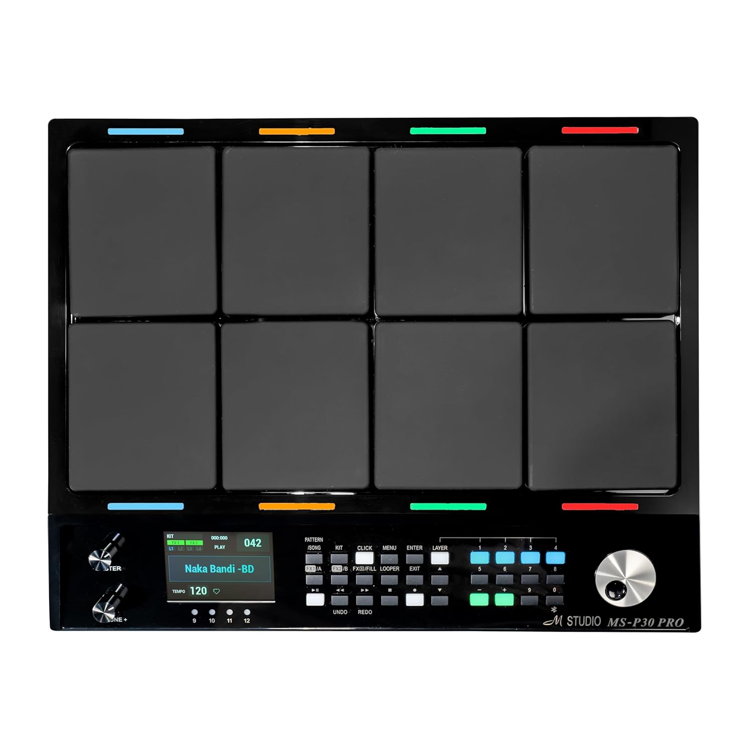 M Studio MSP30 Pro Electronic Drum Pad with 8 Velocity-Sensitive Pads, LCD Display, Built-In Sounds & MIDI Controller – Portable Digital Drum Kit (Black)