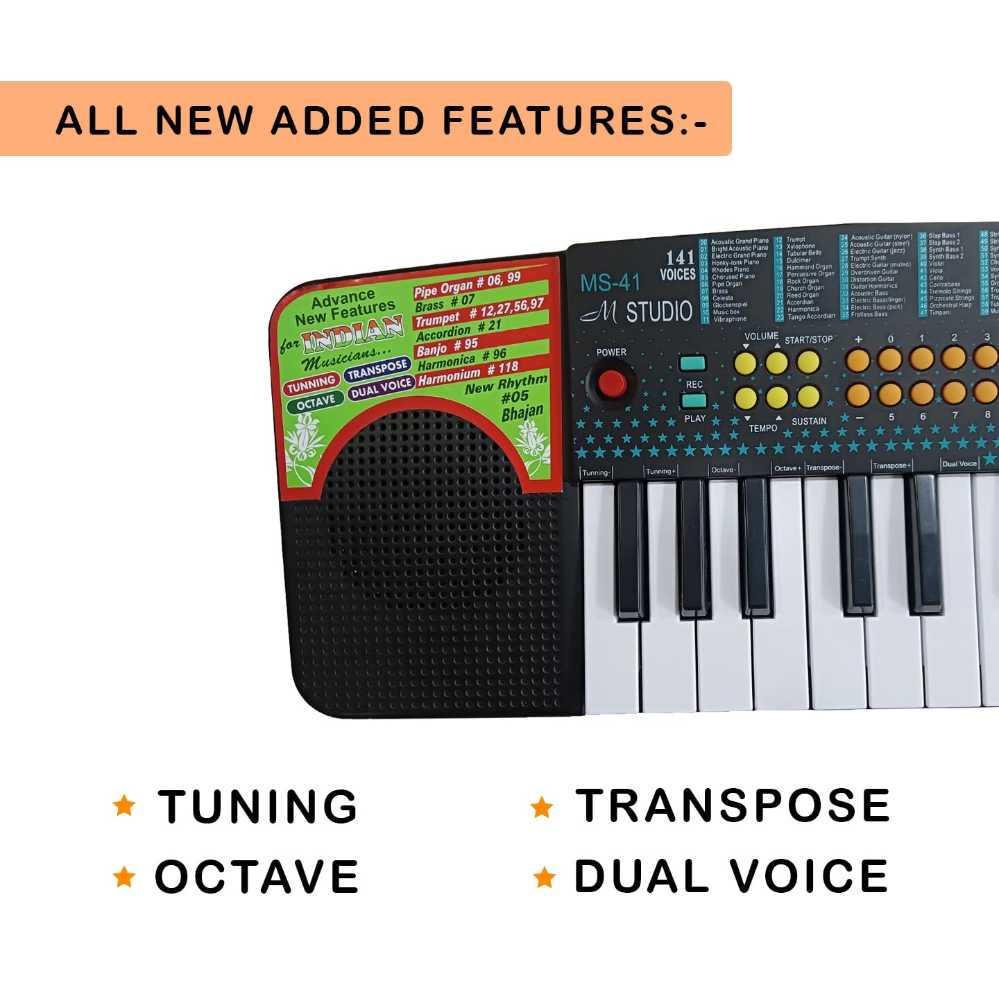 M Studio MS-41 Advance 32-Key Portable Mini Keyboard | Built-In Rhythms, Demo Songs & Smart Chord | Lightweight Keyboard for Kids & Beginners (Black)