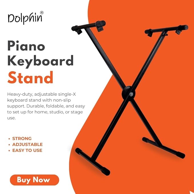 DOLPHIN Heavy-Duty Single-X Adjustable Piano & Keyboard Stand with Secure Locking Mechanism, Sturdy Metal Construction for Home, Studio & Stage Use (Model DP10)