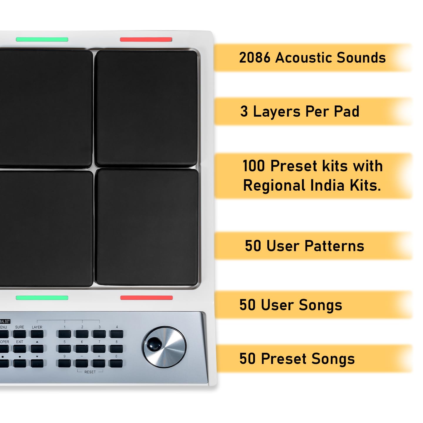 M Studio MSP20 Pro Professional Electronic Drum Pad, 8 Velocity-Sensitive Pads, LCD Display, MIDI Controller for Live & Studio Use – White