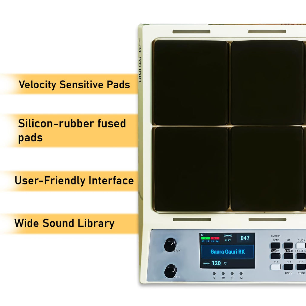 M Studio MSP30 Pro Electronic Drum Pad with 8 Velocity-Sensitive Pads, LCD Display, Built-In Sounds & MIDI Controller – Portable Digital Drum Kit (White)