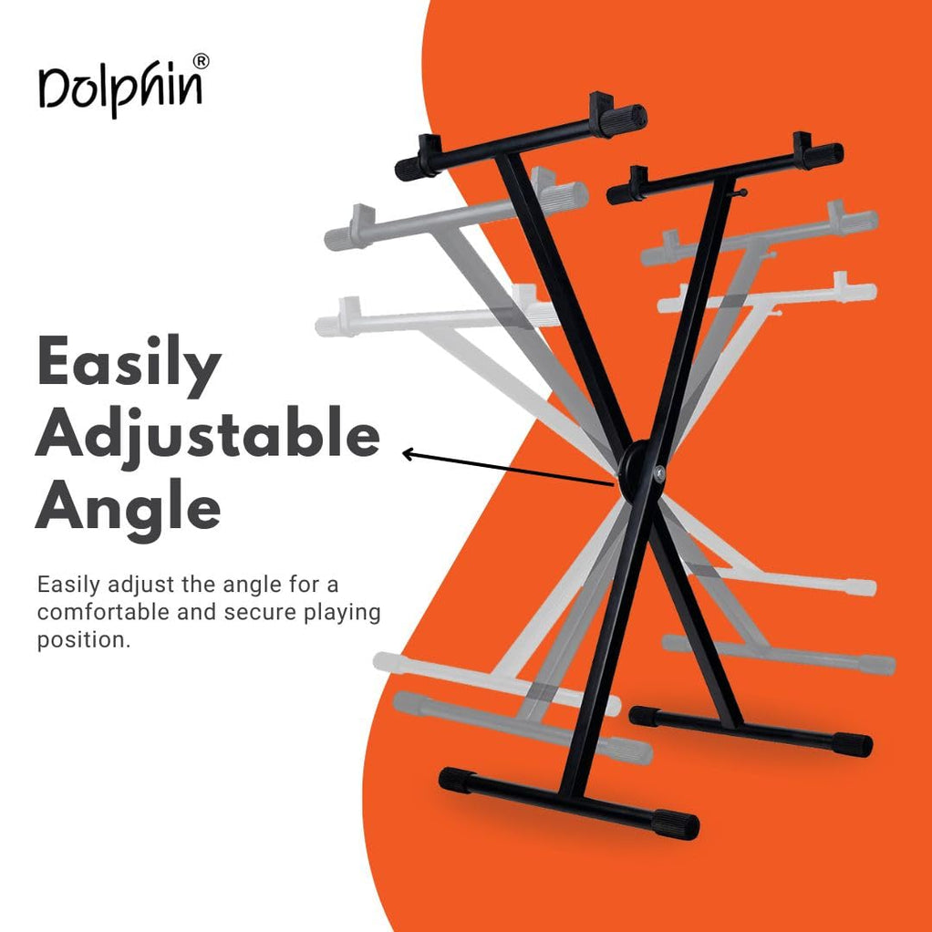 DOLPHIN Heavy-Duty Single-X Adjustable Piano & Keyboard Stand with Secure Locking Mechanism, Sturdy Metal Construction for Home, Studio & Stage Use (Model DP10)