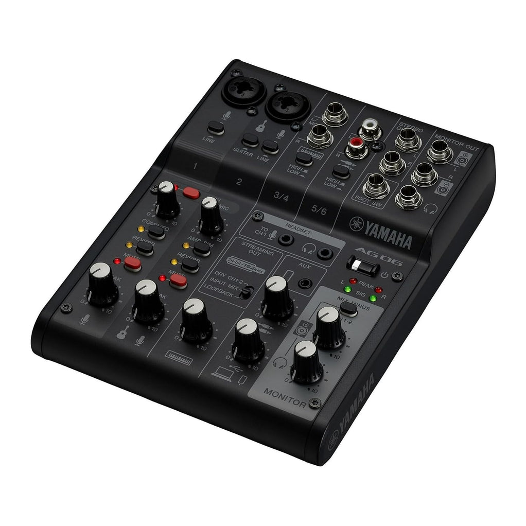 Yamaha AG06 MK2 Black – 6-Channel Live Streaming Mixer & USB Audio Interface with Loopback Function