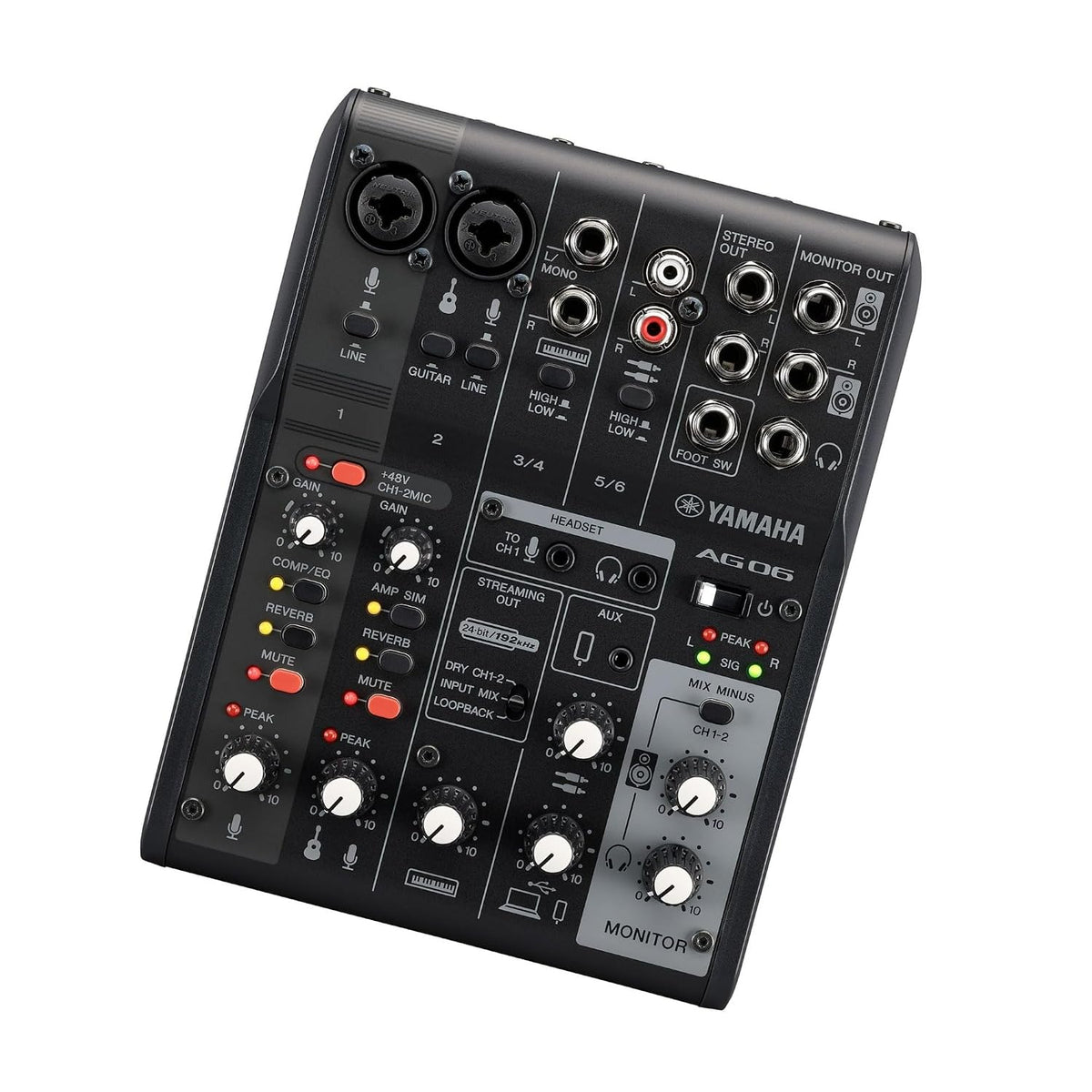 Yamaha AG06 MK2 Black – 6-Channel Live Streaming Mixer & USB Audio Interface with Loopback Function