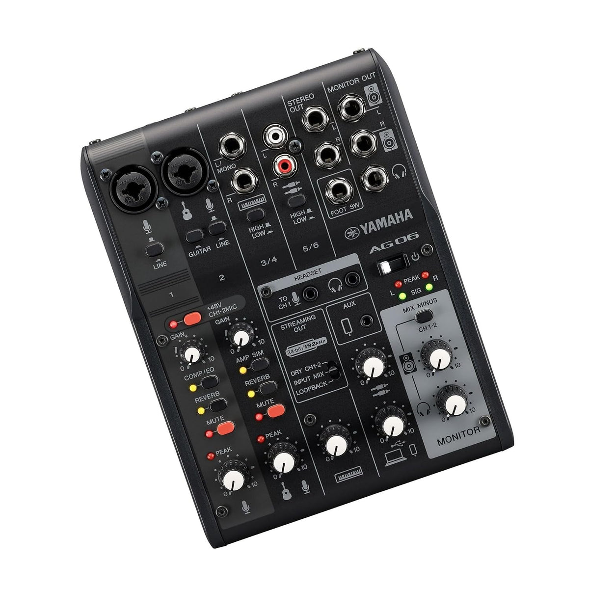 Yamaha AG06 MK2 Black – 6-Channel Live Streaming Mixer & USB Audio Interface with Loopback Function