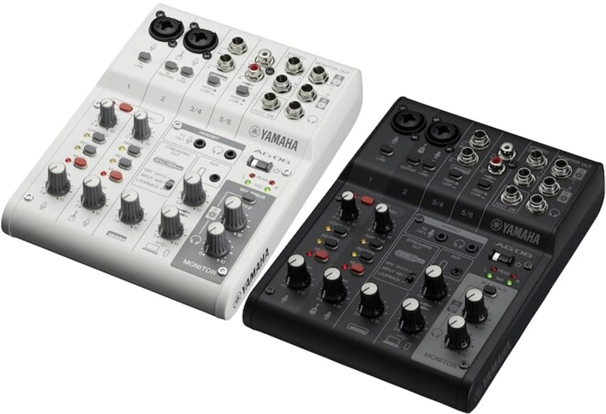 Yamaha AG06 MK2 Black – 6-Channel Live Streaming Mixer & USB Audio Interface with Loopback Function