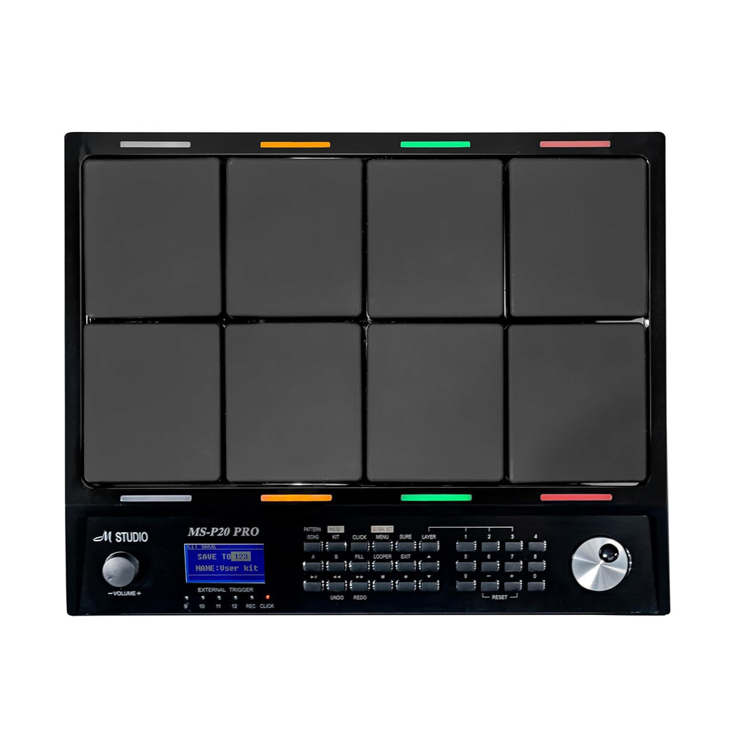 M Studio MSP20 Pro Professional Electronic Drum Pad, 8 Velocity-Sensitive Pads, LCD Display, MIDI Controller for Live & Studio Use – Black