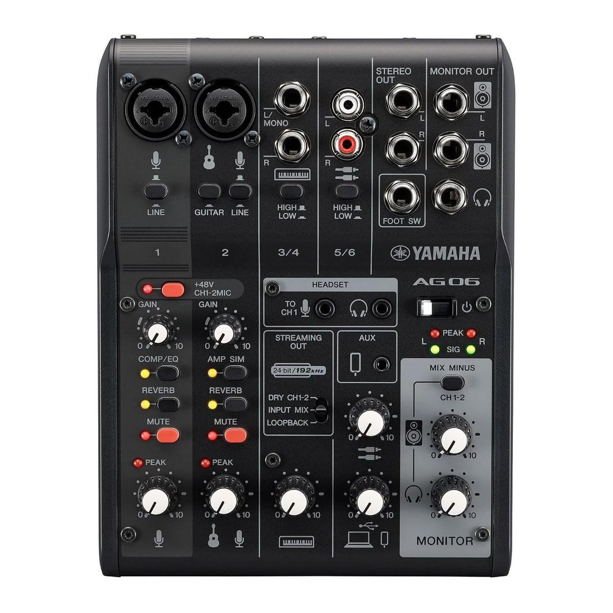 Yamaha AG06 MK2 Black – 6-Channel Live Streaming Mixer & USB Audio Interface with Loopback Function