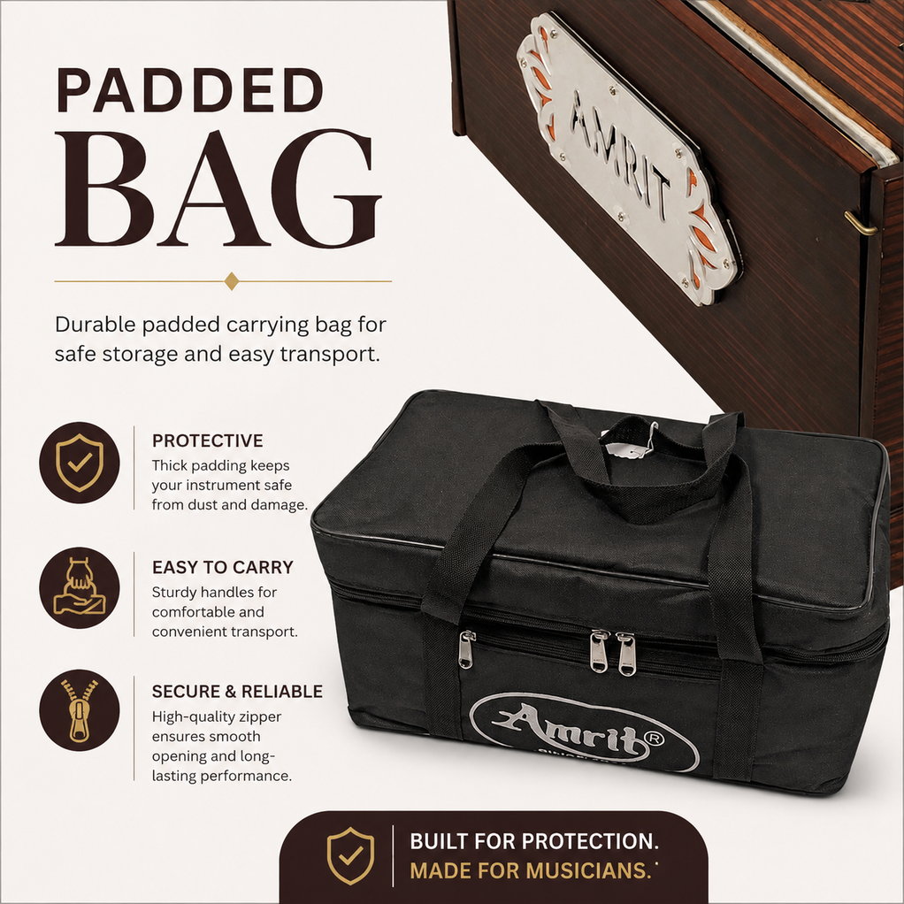 AMRIT® AmritVaani 32Key Professional Portable Harmonium With ShrutiBox With Bag Cherry Color