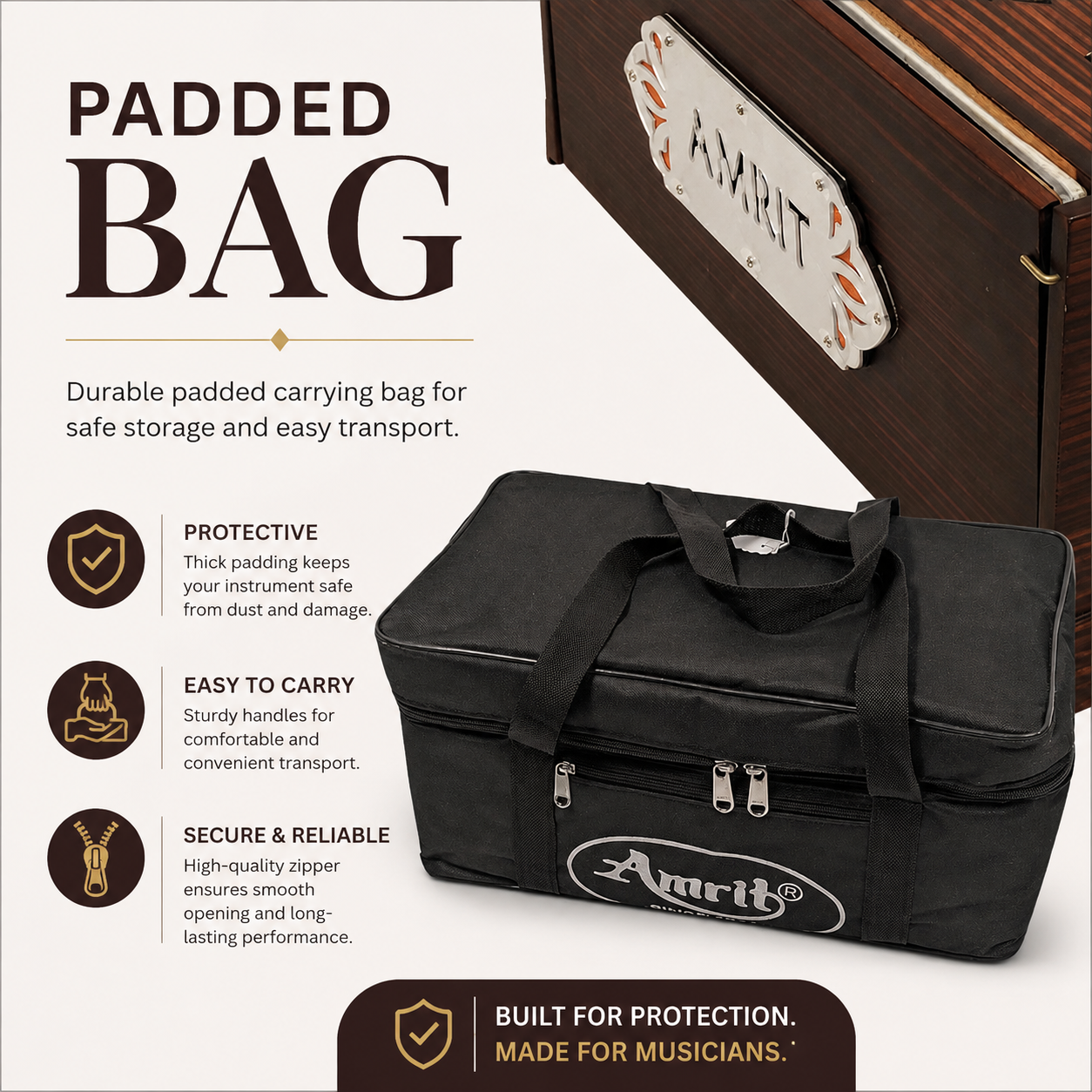 AMRIT® AmritVaani 32Key Professional Portable Harmonium With ShrutiBox With Bag Cherry Color