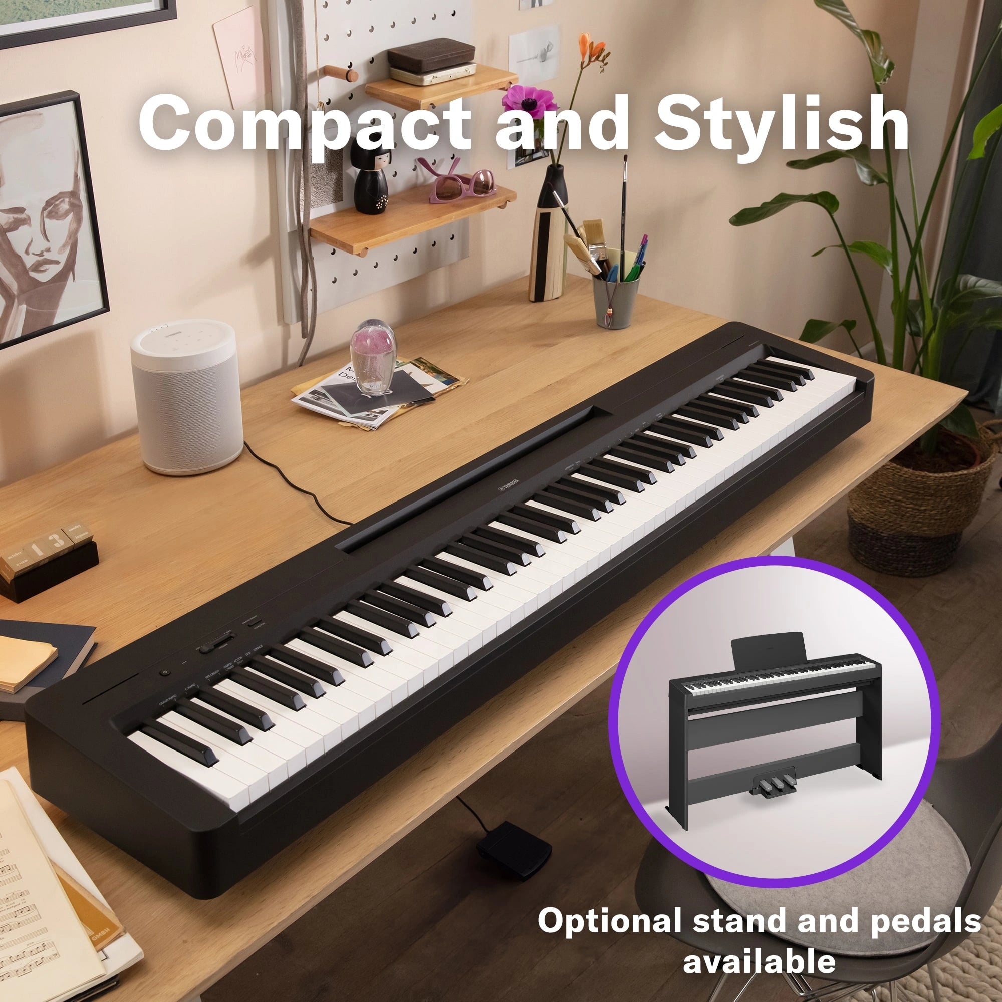 Yamaha P-145B 88-Key Weighted Action Portable Digital Piano with Power Supply, great for beginners (Adaptor Included)