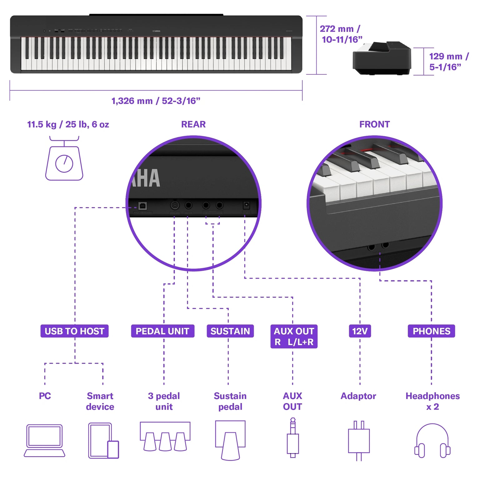 Yamaha P-225 88-Key Weighted Action Portable Digital Piano with Power Adapter – Ideal for Beginners
