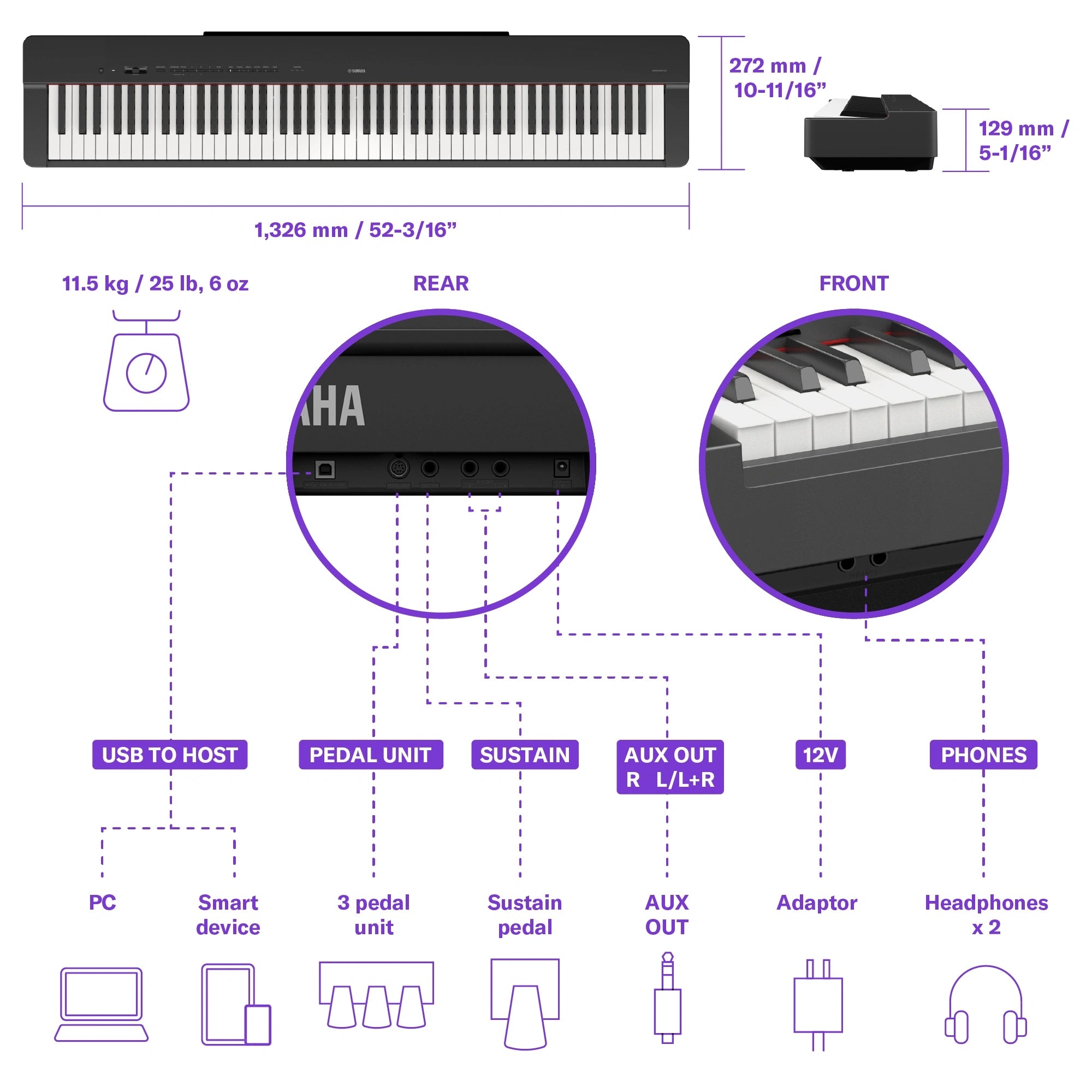Yamaha P-225 88-Key Weighted Action Portable Digital Piano with Power Adapter – Ideal for Beginners