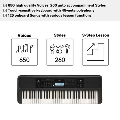 Yamaha PSR-E383 Portable Keyboard – 61 Keys with Power Adaptor Included