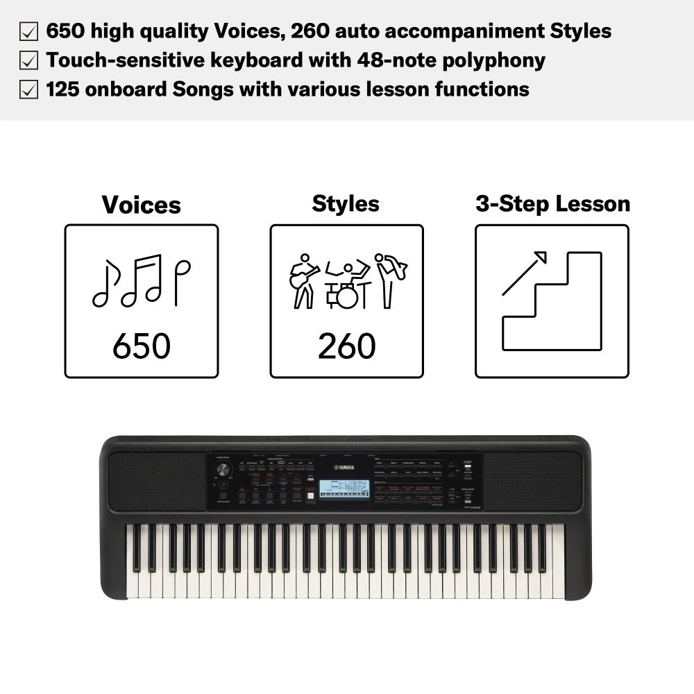 Yamaha PSR-E383 Portable Keyboard – 61 Keys with Power Adaptor Included