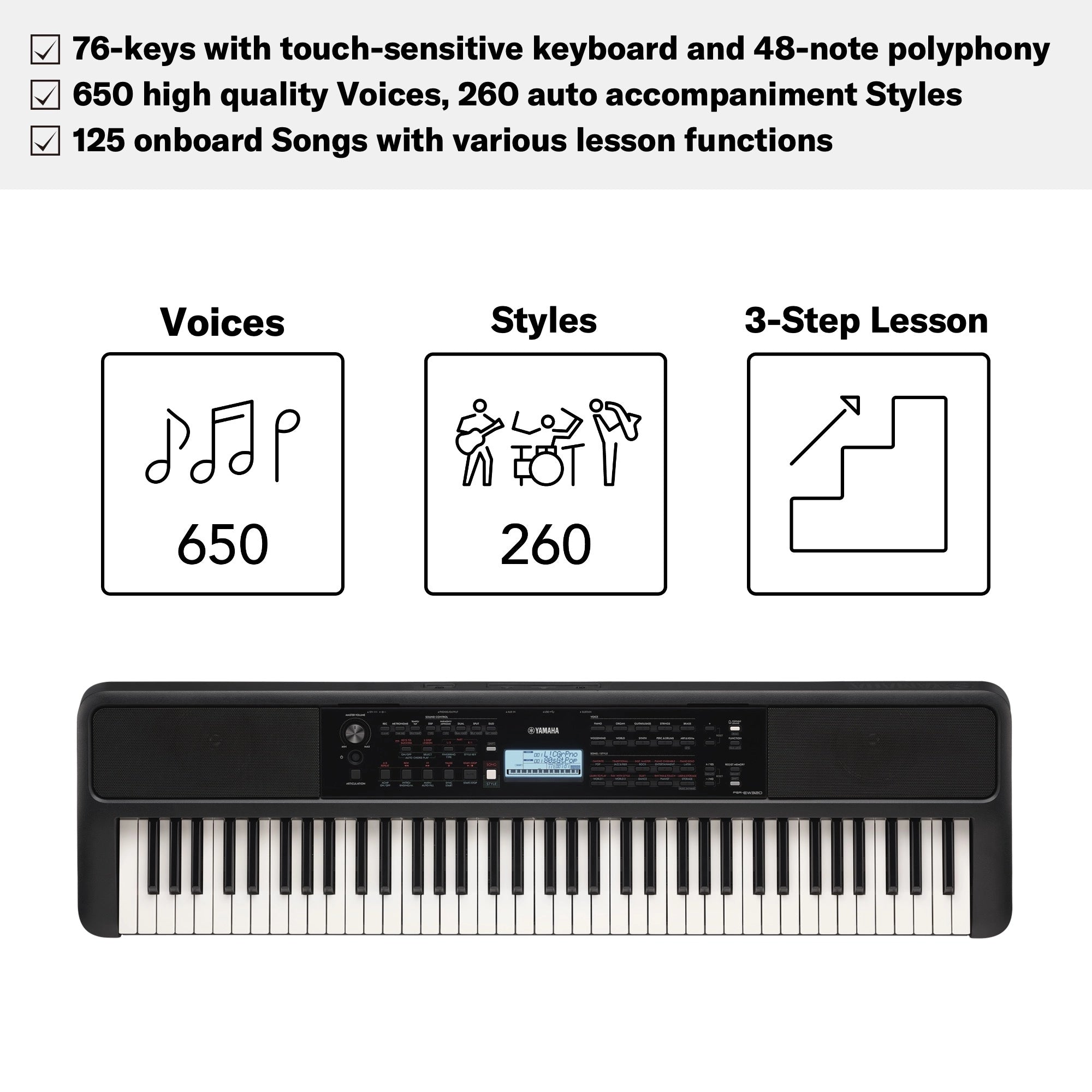 Yamaha PSR-EW320 Portable Keyboard With 76 Keys