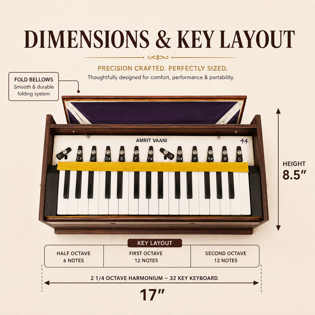 AMRIT® AmritVaani 32Key Professional Portable Harmonium With ShrutiBox With Bag Cherry Color