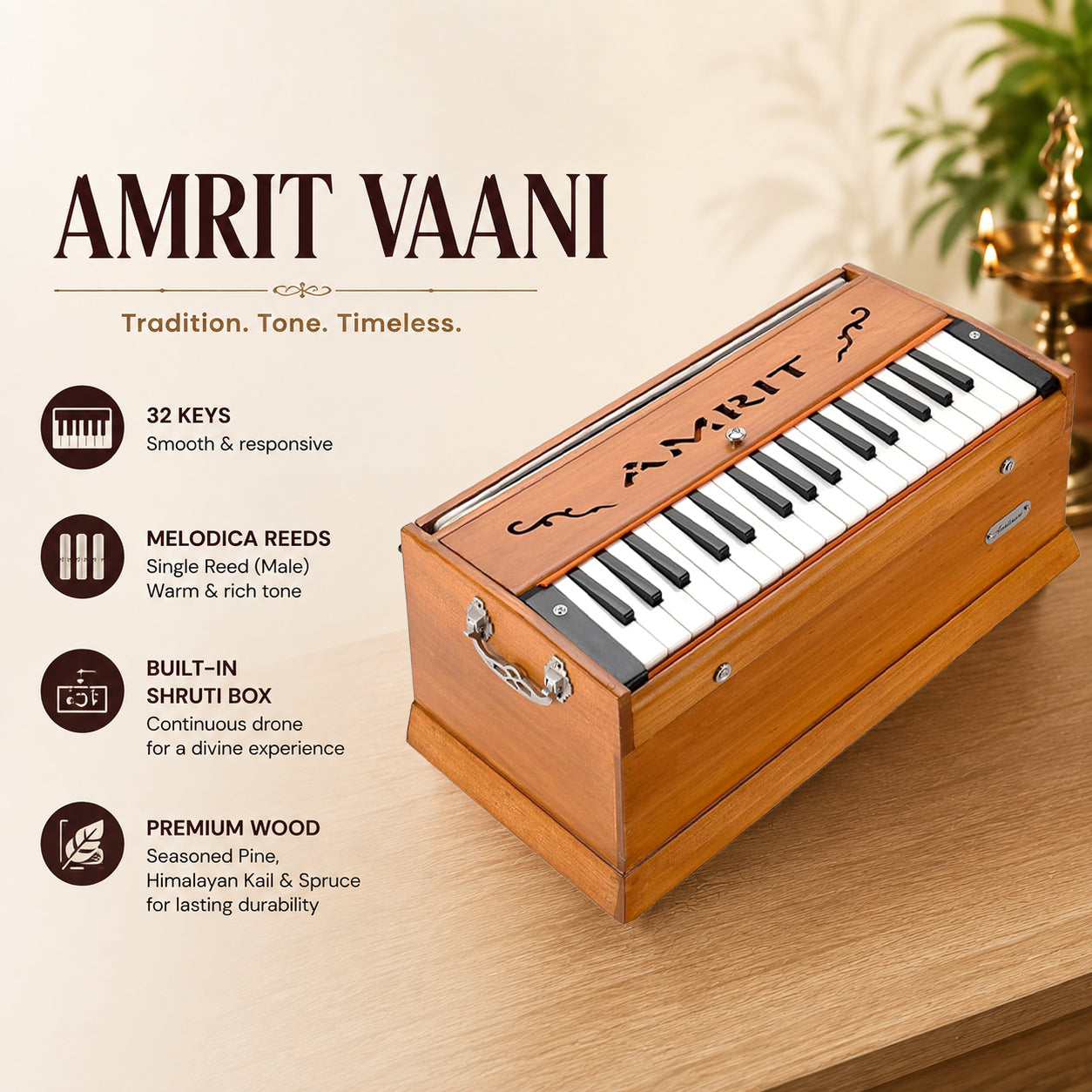 AMRIT® AmritVaani 32Key Professional Portable Harmonium With ShrutiBox With Bag