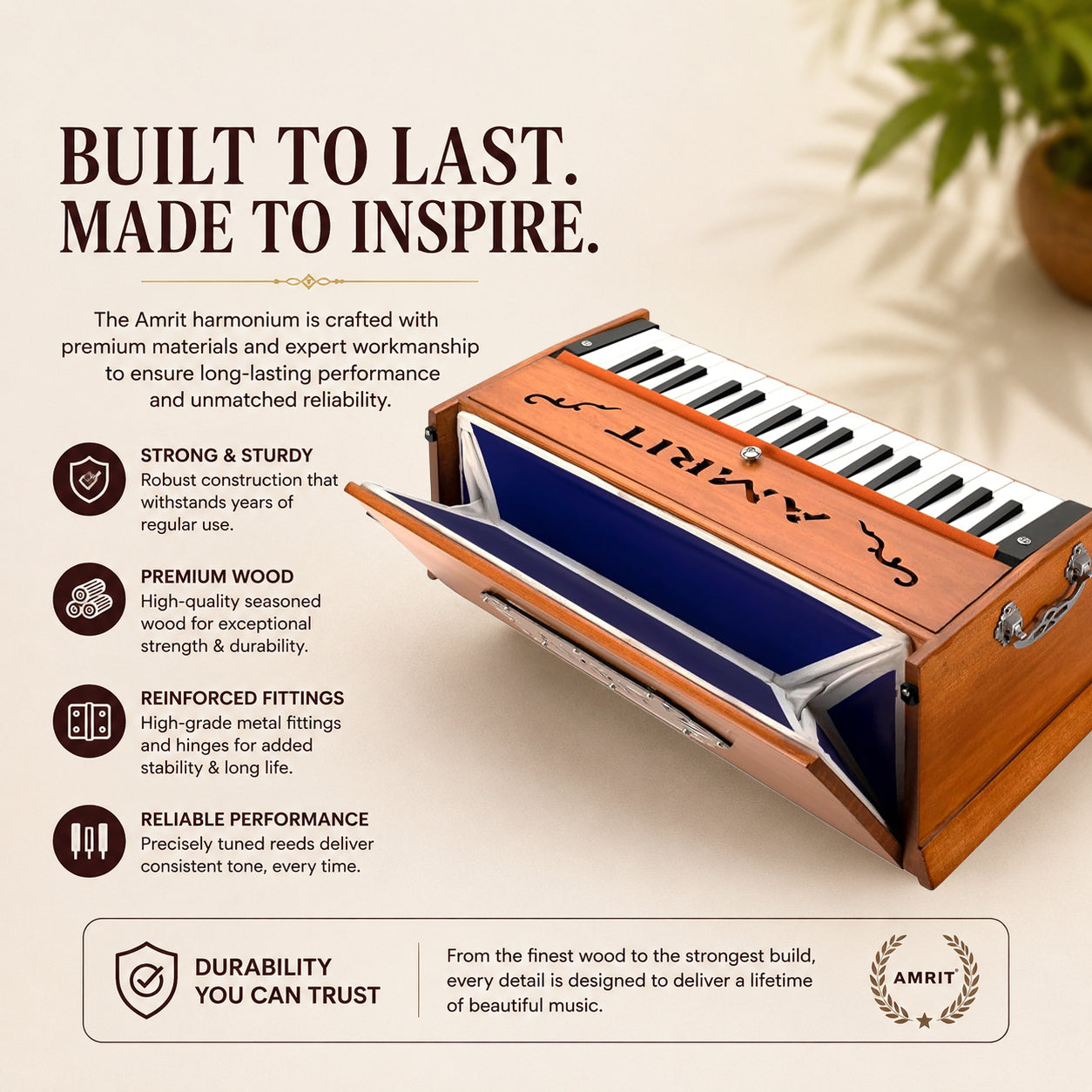 AMRIT® AmritVaani 32Key Professional Portable Harmonium With ShrutiBox With Bag
